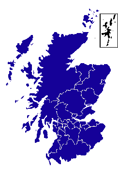 Map showing the Shetland Islands (note these site to the north of their position on this map)